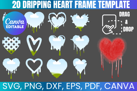 20 Dripping Heart Canva Frame Template: Create Bold Valentine's Designs