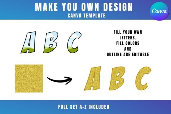 Slanted Alphabet Letter Frame a-Z Canva Templates